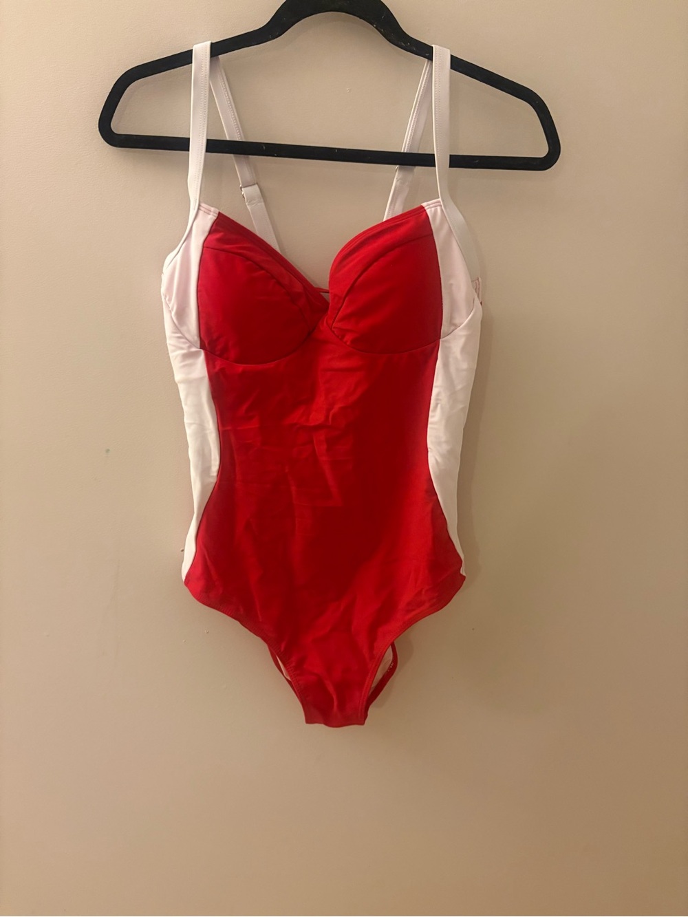Classic Red and White One-Piece Swimsuit with Supportive Cups